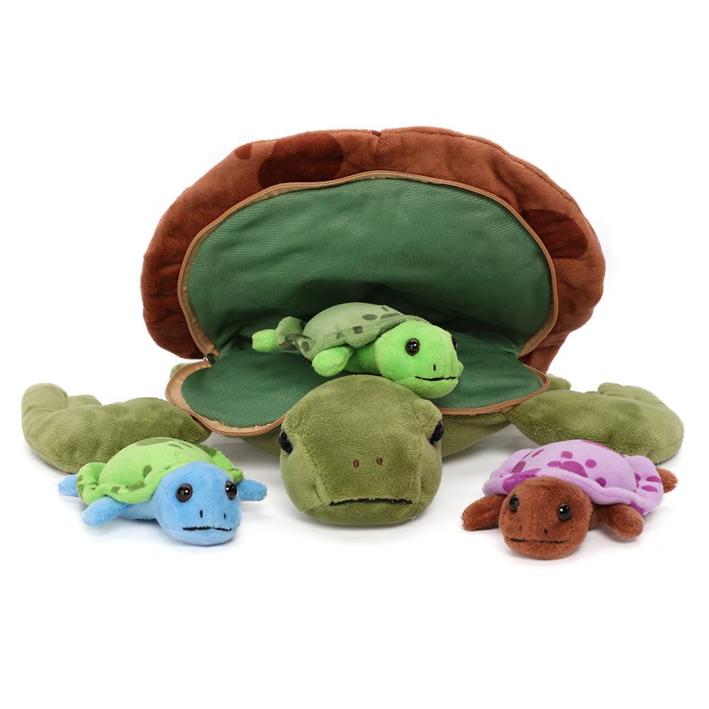 Turtle Stuffed Ocean Animal Toy with 3 Baby Turtles, 12.6"