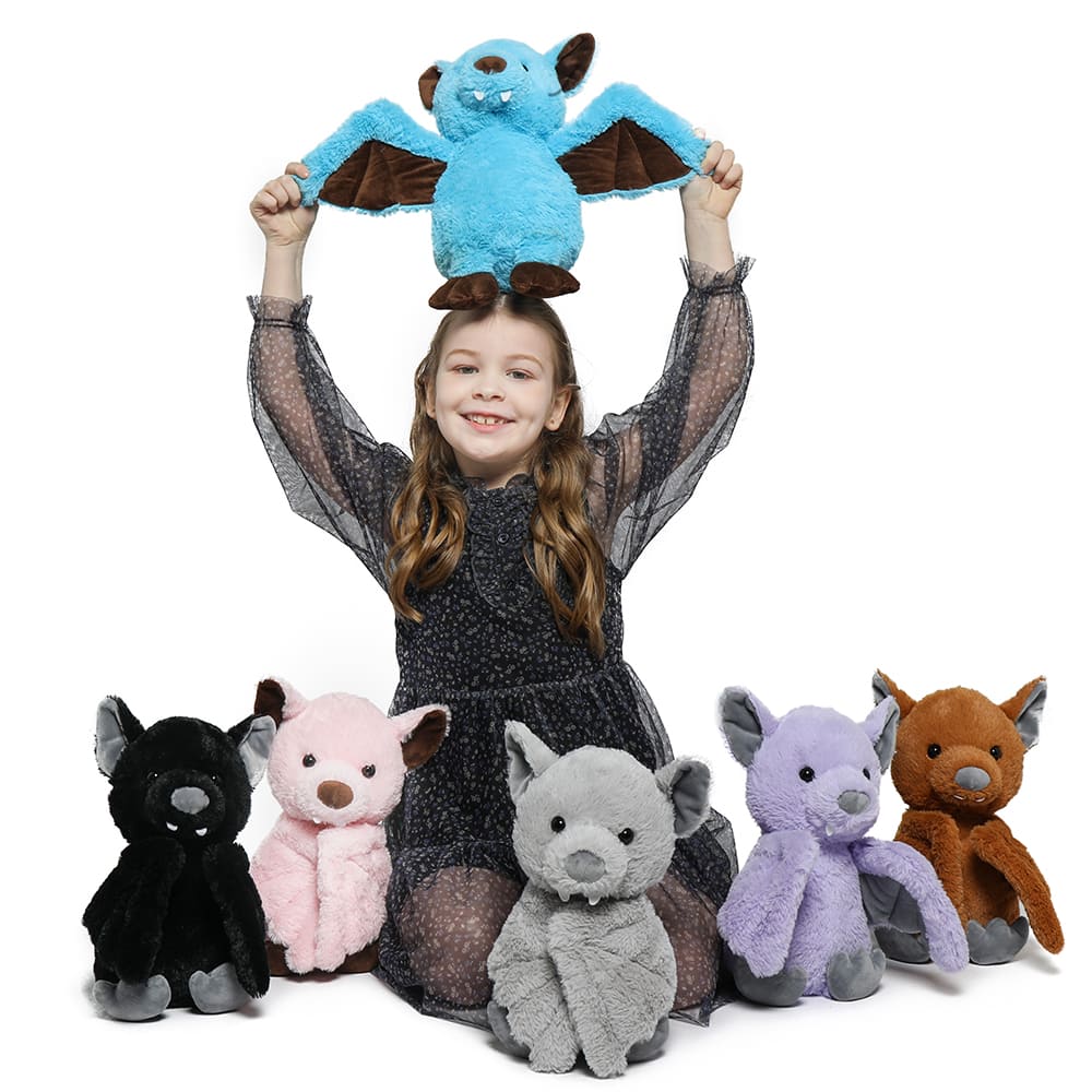 Bat Stuffed Animal Toy, Blue/Pink/Grey, 14 Inches