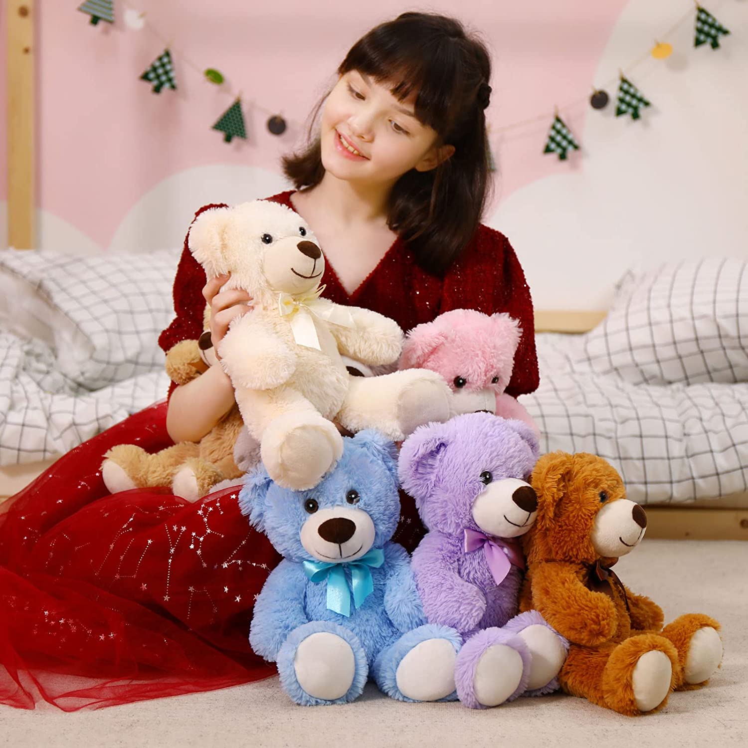 7-teiliges Teddybär-Stoffspielzeug, sieben Farben, 13,8 Zoll