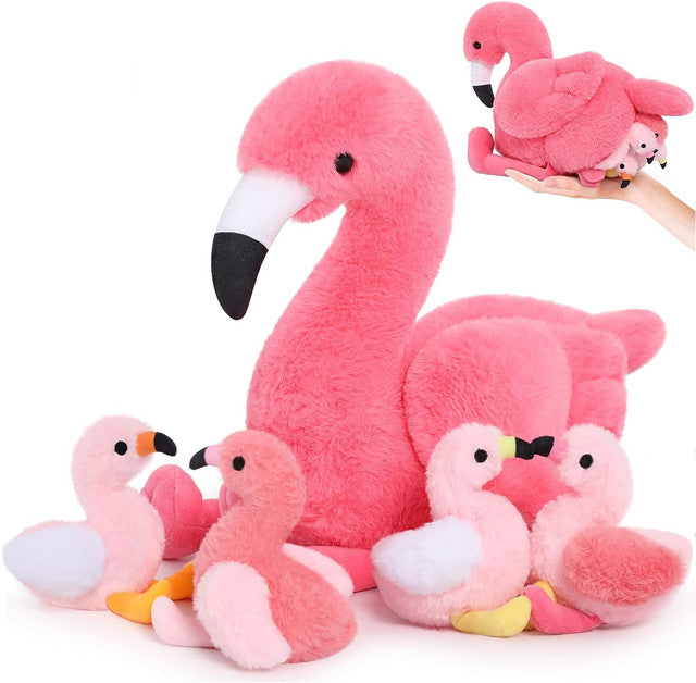 18'' Plüsch-Flamingo-Stofftier Mama-Flamingo mit 4 Babys