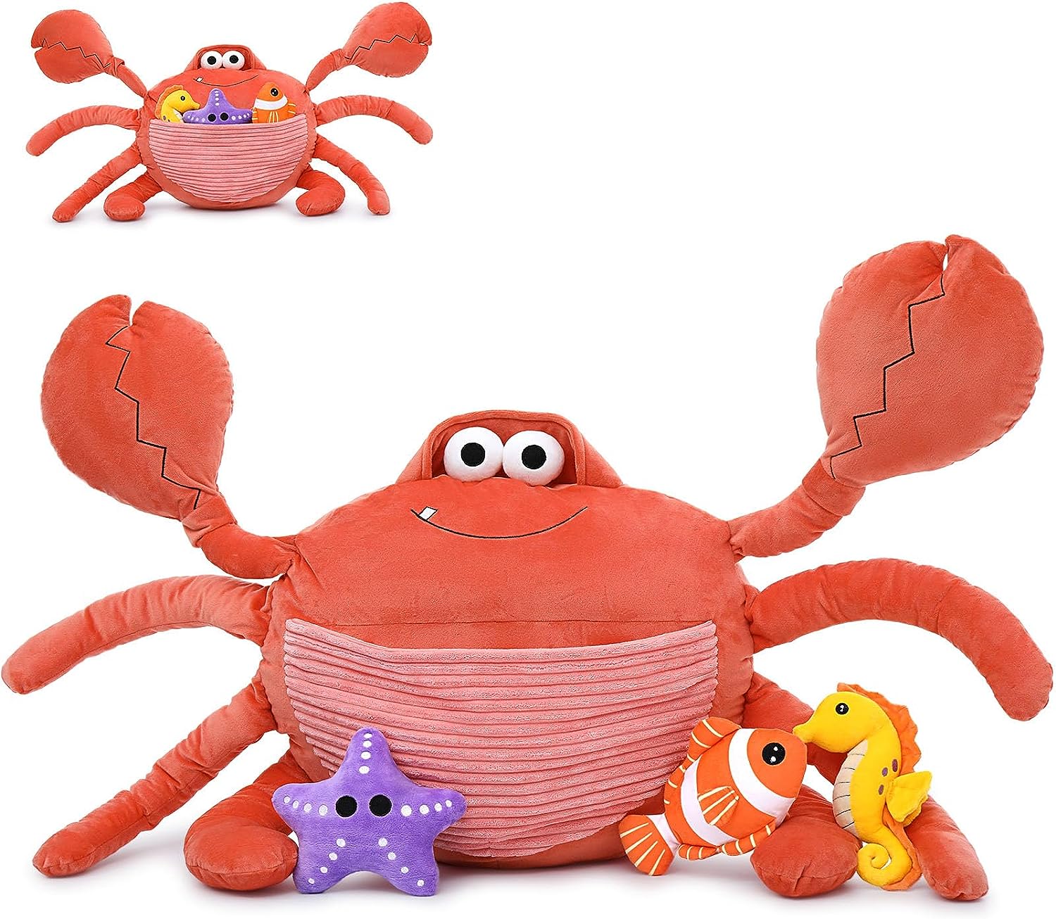 4-teiliges Meerestier-Spielzeugset aus weichem Plüsch, 40 Zoll große, gewichtete, ausgestopfte Krabbe