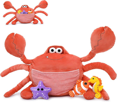 Ensemble de jouets animaux de l'océan en peluche douce, crabe géant en peluche lesté de 40 pouces, 4 pièces