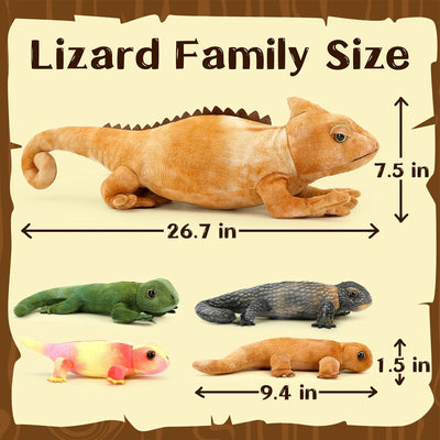 Morismos Lézard en peluche, caméléon en peluche avec 4 bébés à l'intérieur