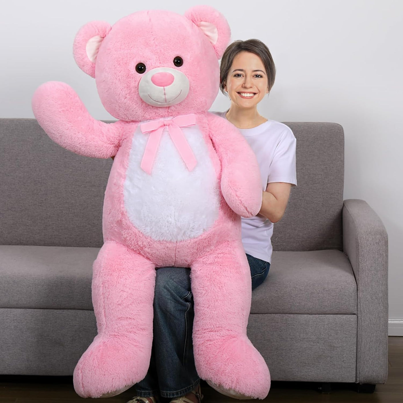 MorisMos Teddybär, 130 cm, riesiger Teddybär mit Schleife, flauschiges Stofftier-Plüschtier