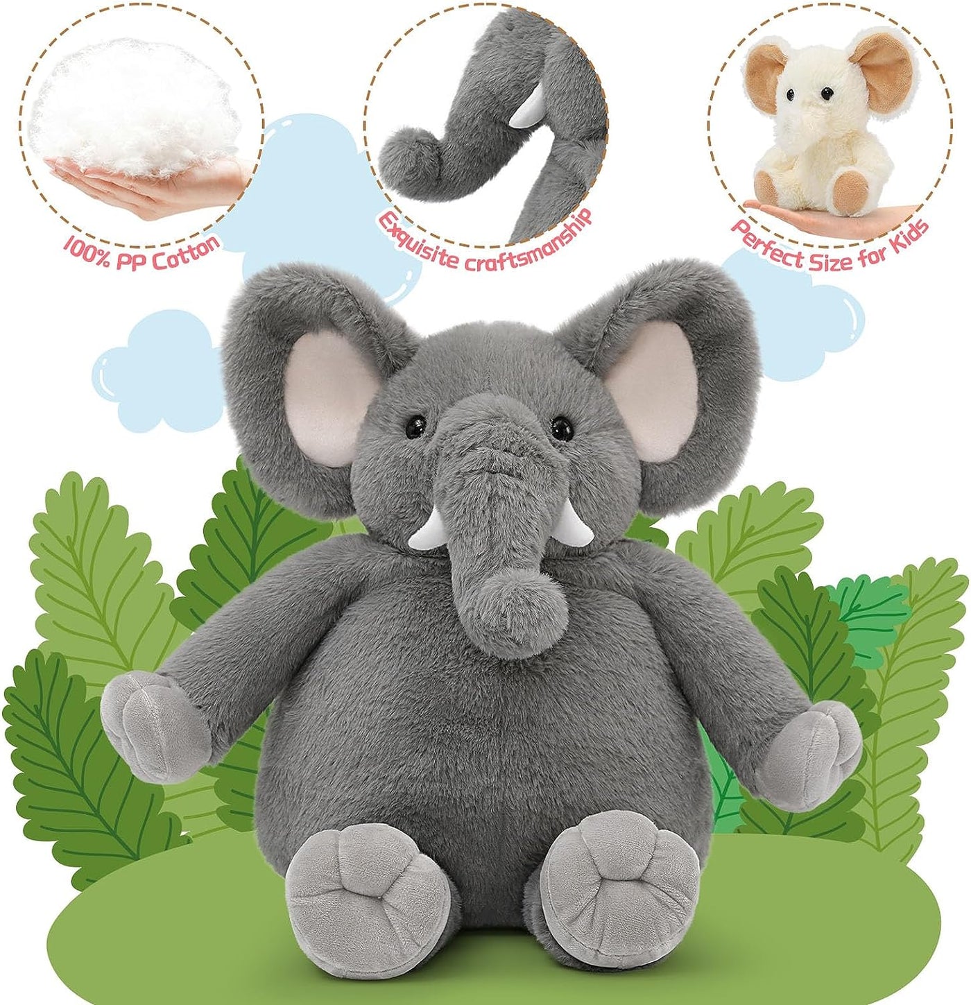 Mommy Elephant Stuffed Animal with 3 Babies Inside, 20” Elephant Plush Toy Soft Set