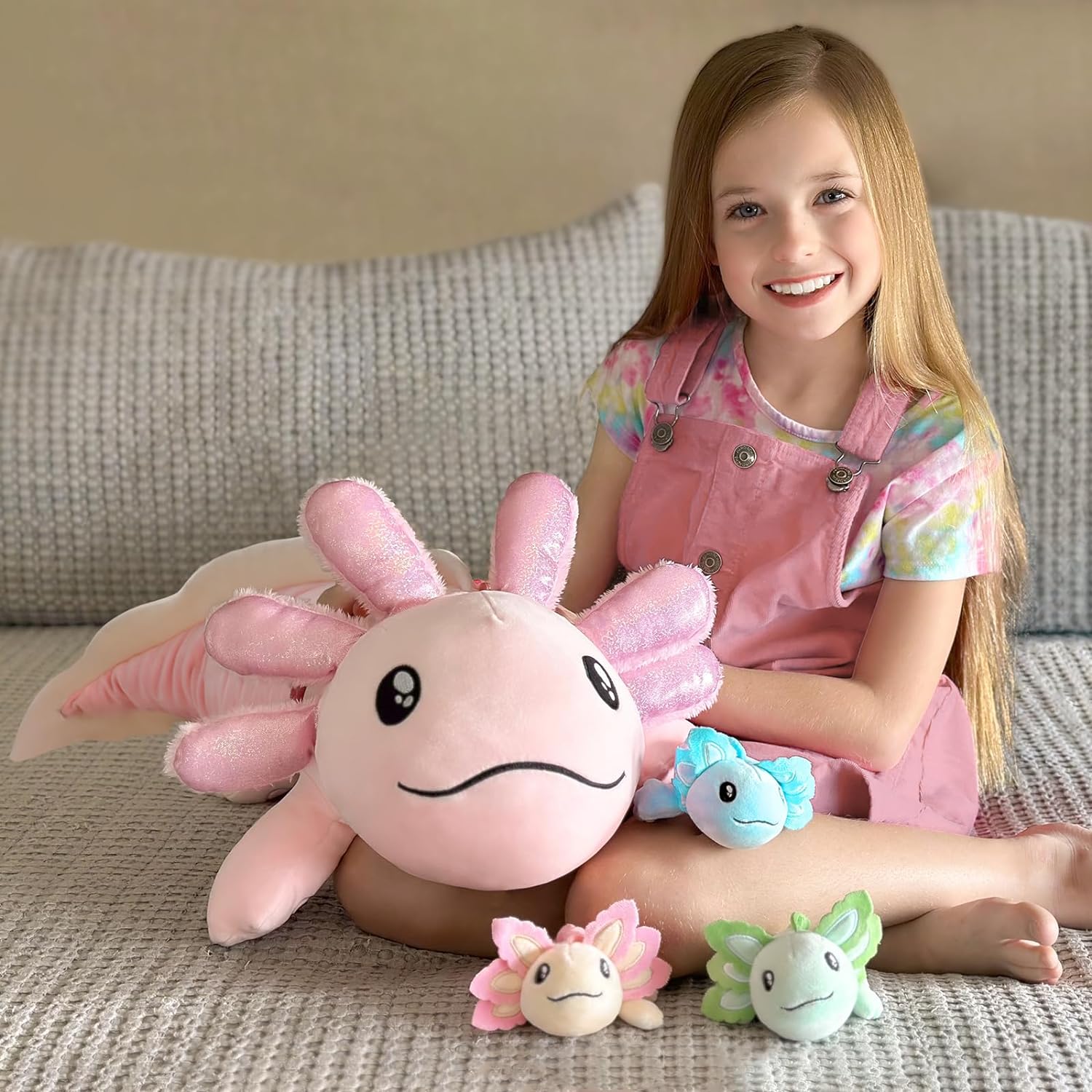 4Pcs Giant Axolotl Plush Stuffed Animal Set,32" Large Pink Axolotl ...