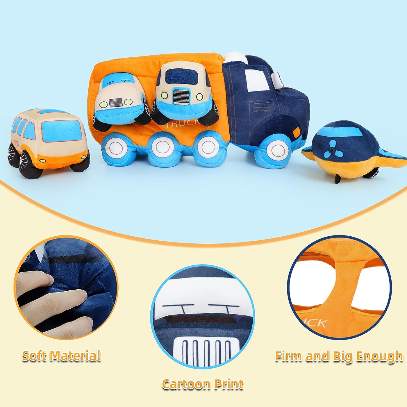 Jouet en peluche de grande voiture, ensemble de jouets de camion doux avec 4 jouets de véhicules en peluche pour bébé