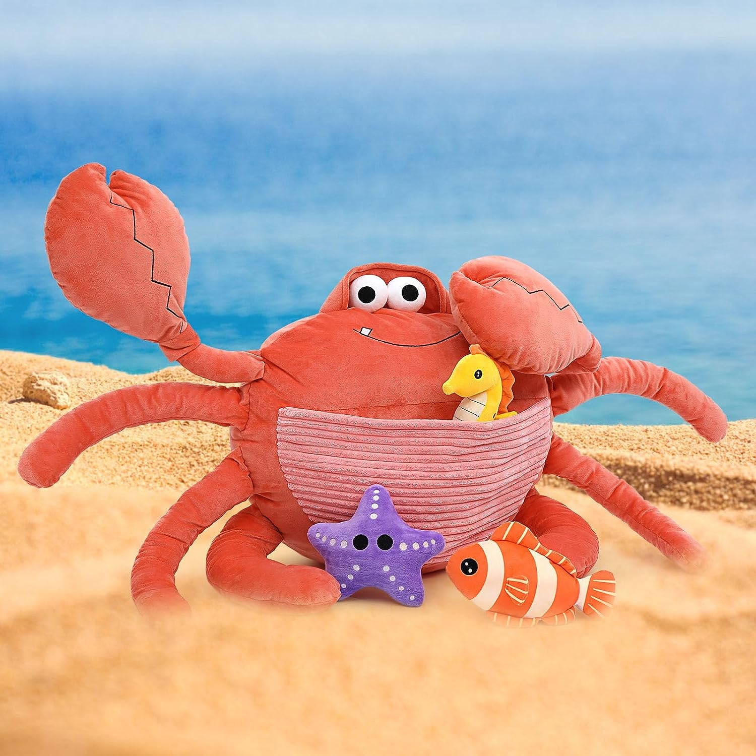 4-teiliges Meerestier-Spielzeugset aus weichem Plüsch, 40 Zoll große, gewichtete, ausgestopfte Krabbe