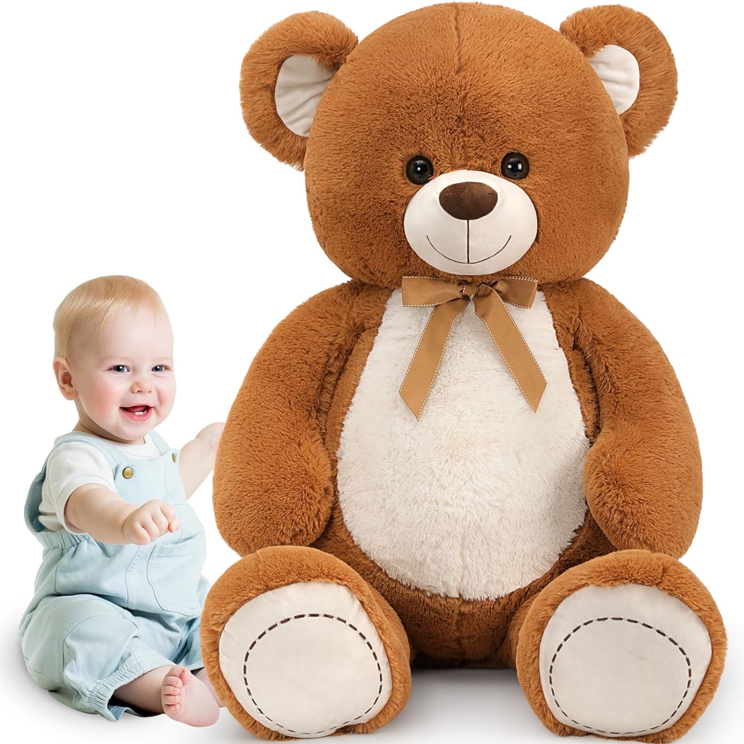 MorisMos Teddy Bear 130cm Giant Teddy Bear with Bow Fluffy Stuffed Ani