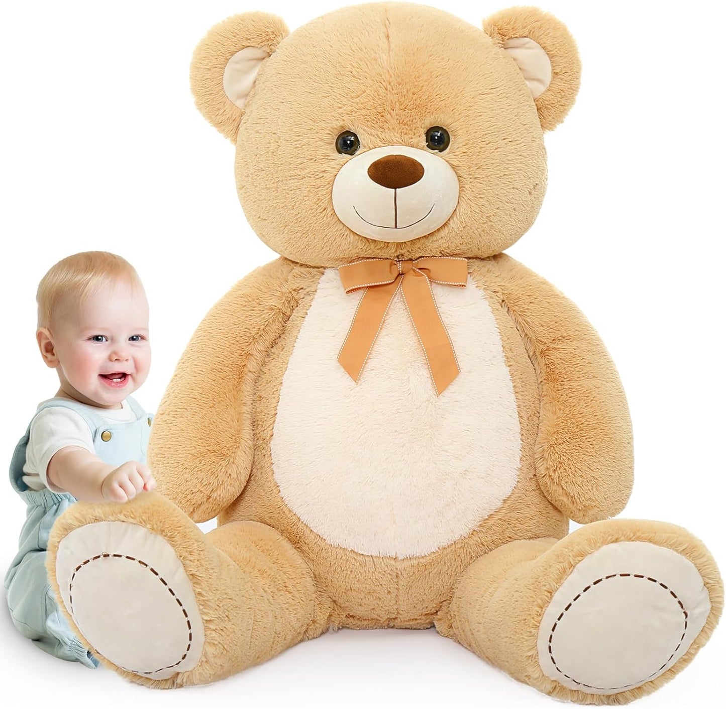 MorisMos Teddy Bear 130cm Giant Teddy Bear with Bow Fluffy Stuffed Animal Plush Toy