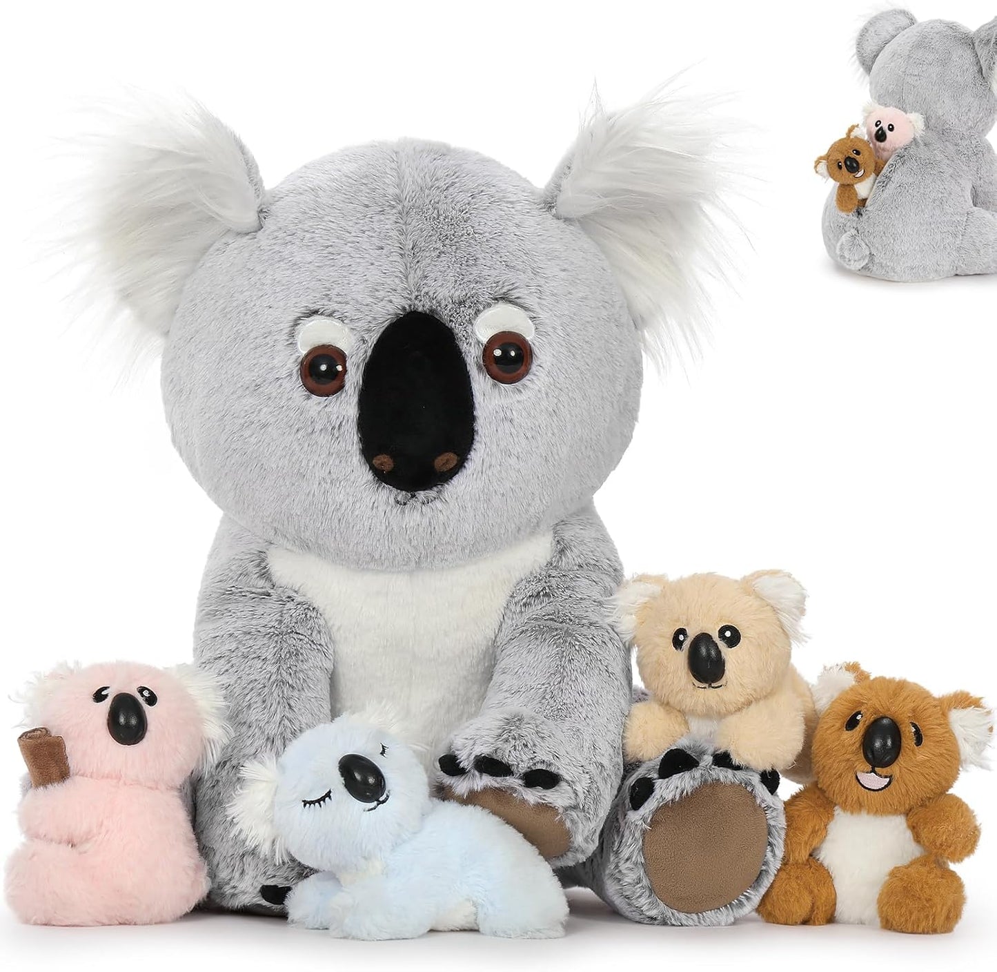 5Pcs Koala Bear Stuffed Teddy Bear Animal 17.7" Mom Koala Plush and 4 Babies Plush Toy