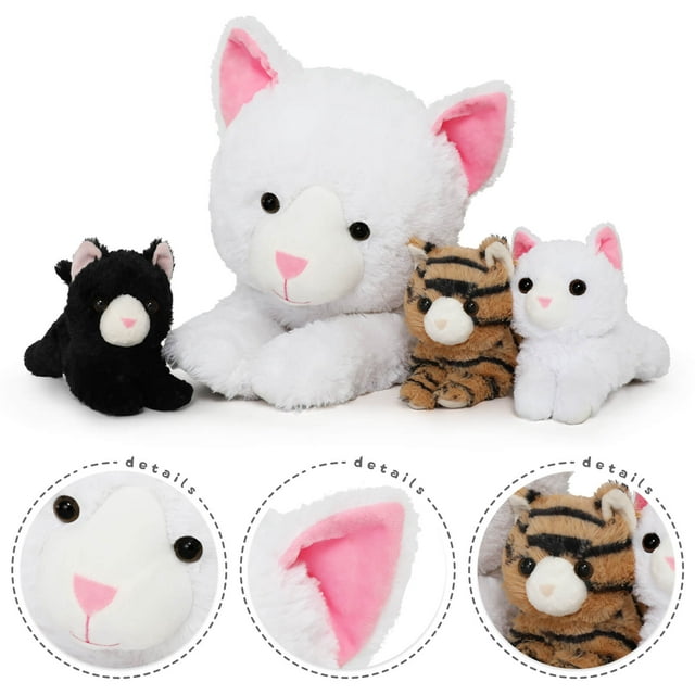 23.6" Mommy Cat & 3 Baby Kittens Plush Toy Soft Stuffed Animal Pillow