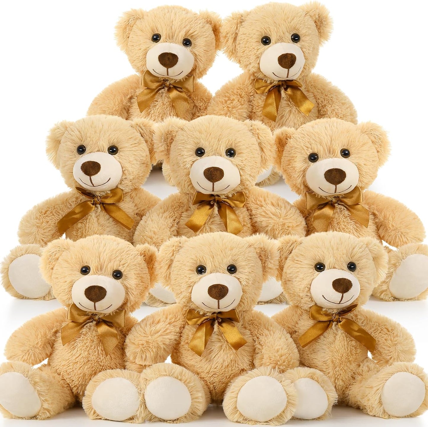 8 Pcs Teddy Bear Stuffed Animals Bulk - Small Teddy Bear Plush Toys - Light Brown 14 Inches Teddy Bear Plush Dolls - Cute Fuzzy Bears for Baby Shower/Wedding/Birthday/Valentine's Day - Teddy Bear Theme Baby Shower Centerpieces