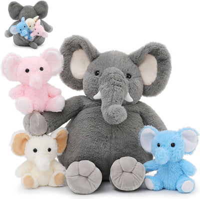 Mama-Elefant-Stofftier mit 3 Babys im Inneren, 20-Zoll-Elefant-Plüschtier-Softset