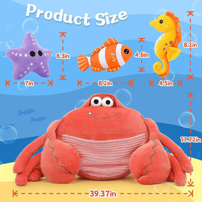 4 Pcs Soft Plush Ocean Animal Toys Set, 40 Inches Giant Weighted Stuffed Crab