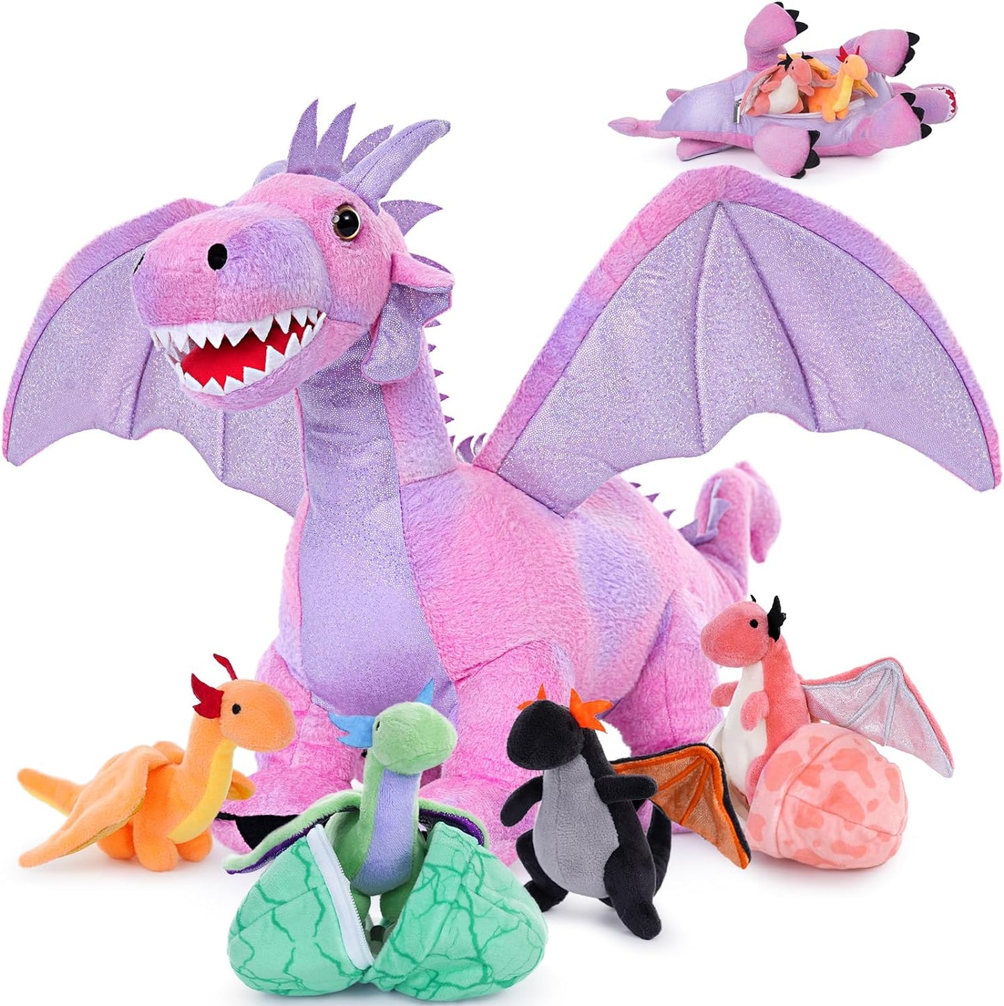 7 Piece Dragon Stuffed Animals, 21.6 Inch Large Mommy