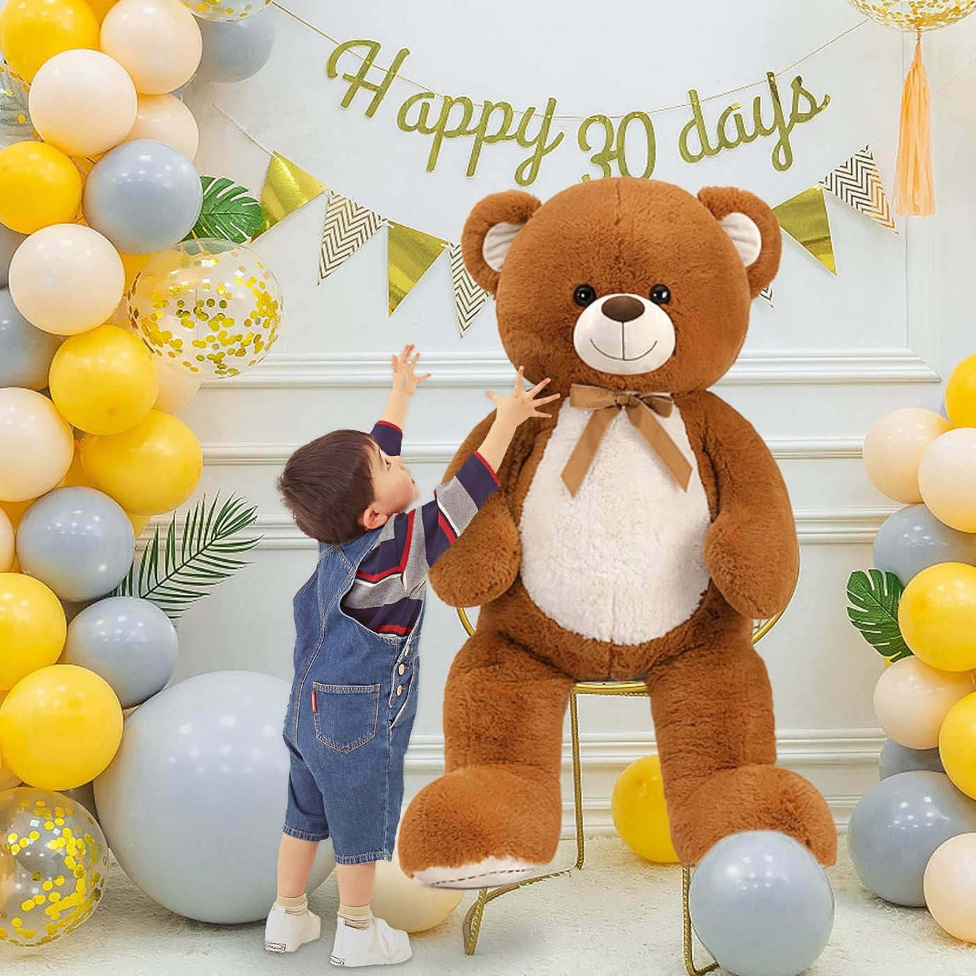 MorisMos Teddy Bear 130cm Giant Teddy Bear with Bow Fluffy Stuffed Animal Plush Toy
