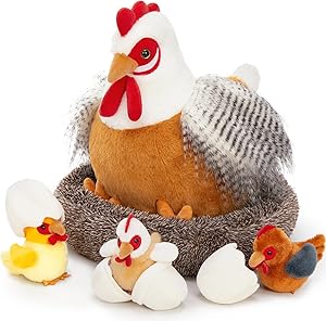 MaoGoLan 8Pcs Chicken Stuffed Animals with 3 Babies Chickens, 3 Eggs, 1 Nest House Plush Set Plush Toy