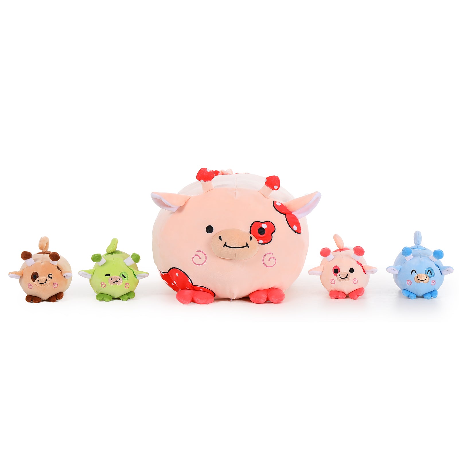 17.7" 5Pcs Mushroom Cow Stuffed Animals Pillow with 4 Babies Inside Plush Toy