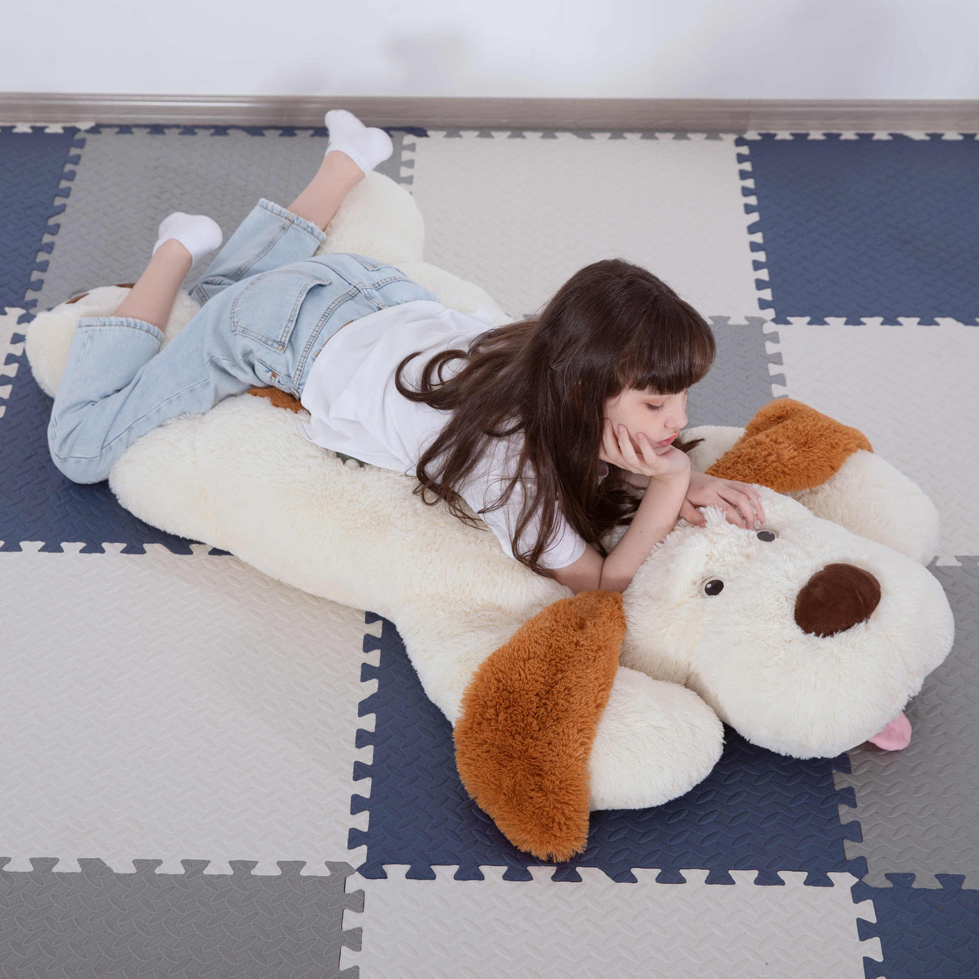 MorisMos Giant Dog Stuffed Plush Toy, Brown/White/Pink