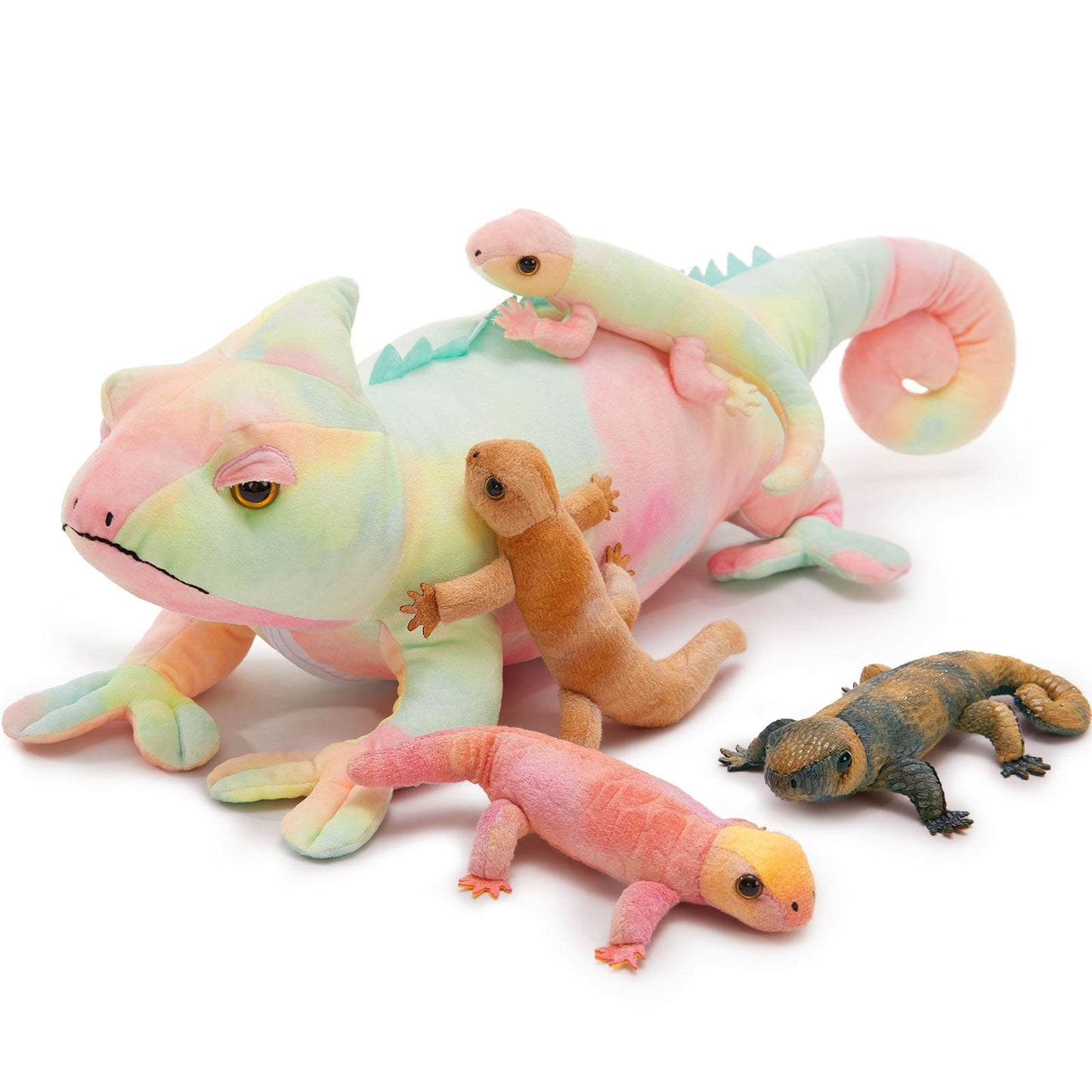 Lifelike Chameleon Stuffed Animals - One Big Lizard with Four Lizard Baby Plush Toys - Stuffed Animals with Babies in the Belly - Stuffed Animal Babies with Their Mom - Free Shipping Now