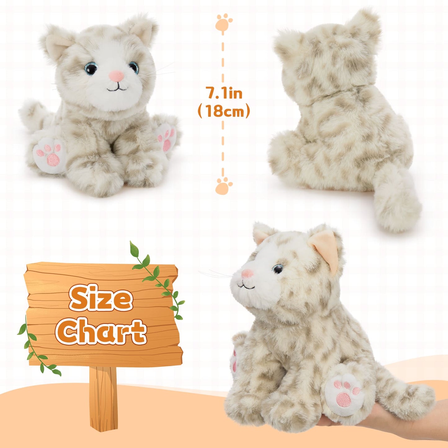 Beige, White, Black, and Tiger Stripe Plush Cat Toys - Ideal for Birthdays and Holidays
