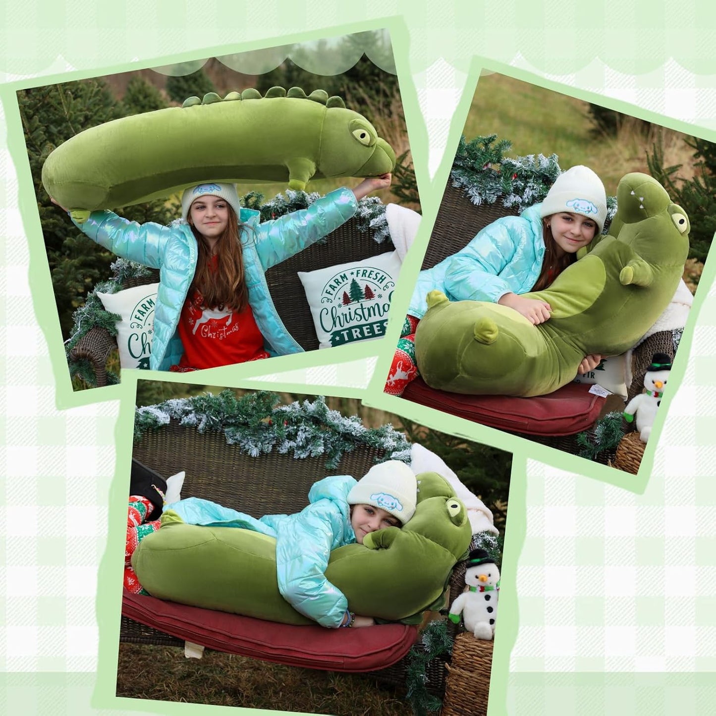 Crocodile Long Throw Pillow Alligator Stuffed Animals, Green, 43 Inches