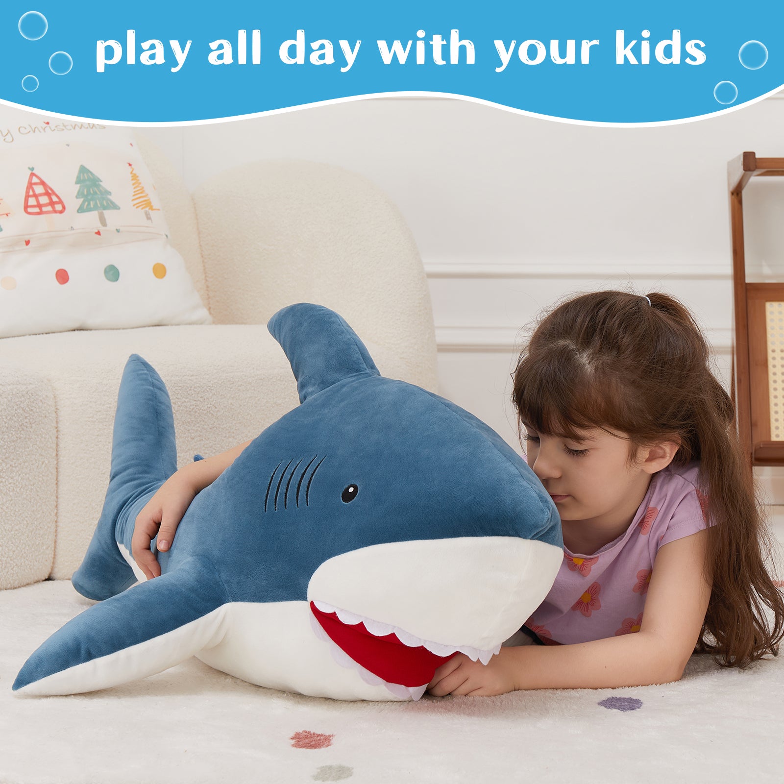 Shark Plush Toys Ocean Stuffed Animals, Pink/Blue/Grey, 39 Inches