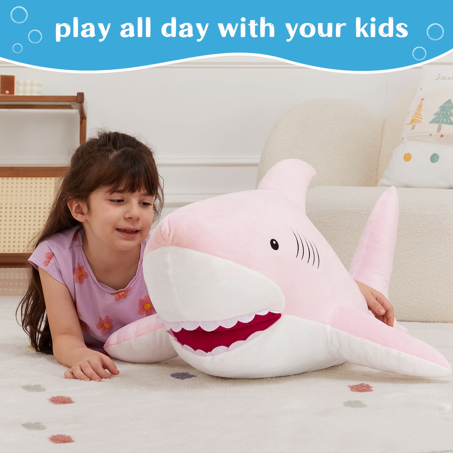 Shark Plush Toys Ocean Stuffed Animals, Pink/Blue/Grey, 39 Inches