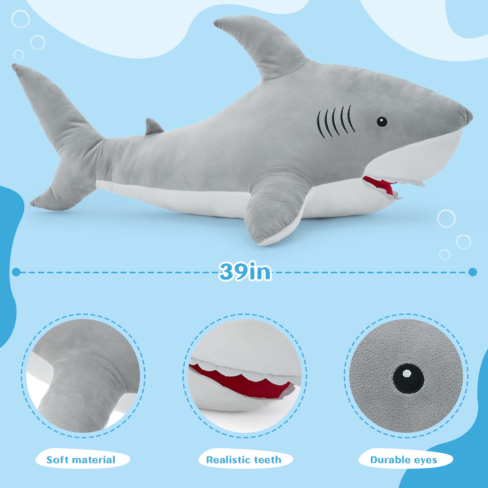 Shark Plush Toys Ocean Stuffed Animals, Pink/Blue/Grey, 39 Inches