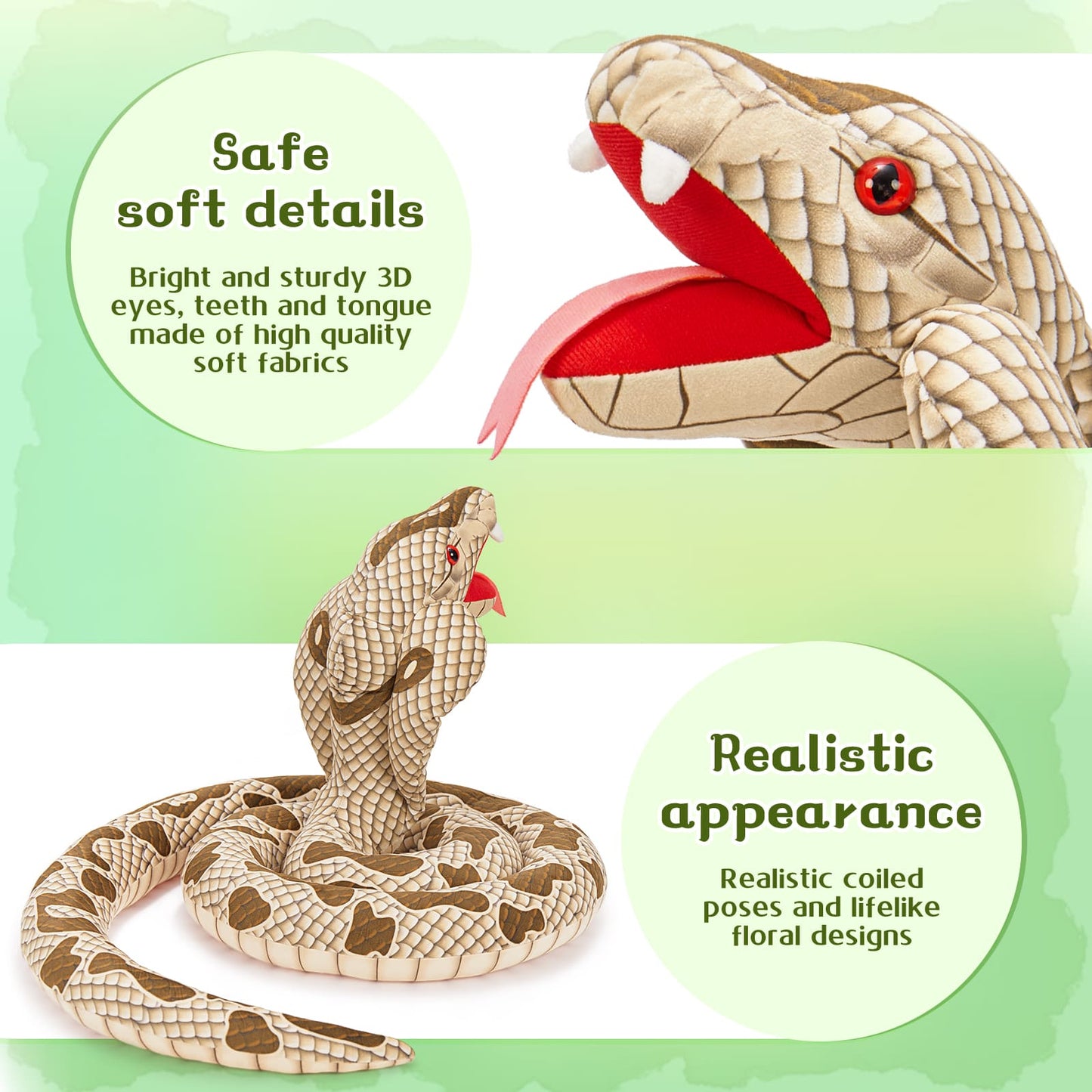 Giant King Cobra Plush Toy Jumbo Snake Stuffed Animals, 98 Inches - Large Cobra Cute Jumbo Soft Toys - Huge Big Size Fluffy Plushy Fat Oversized Plushie - Christmas Birthday Gifts for Kids - Free Shipping