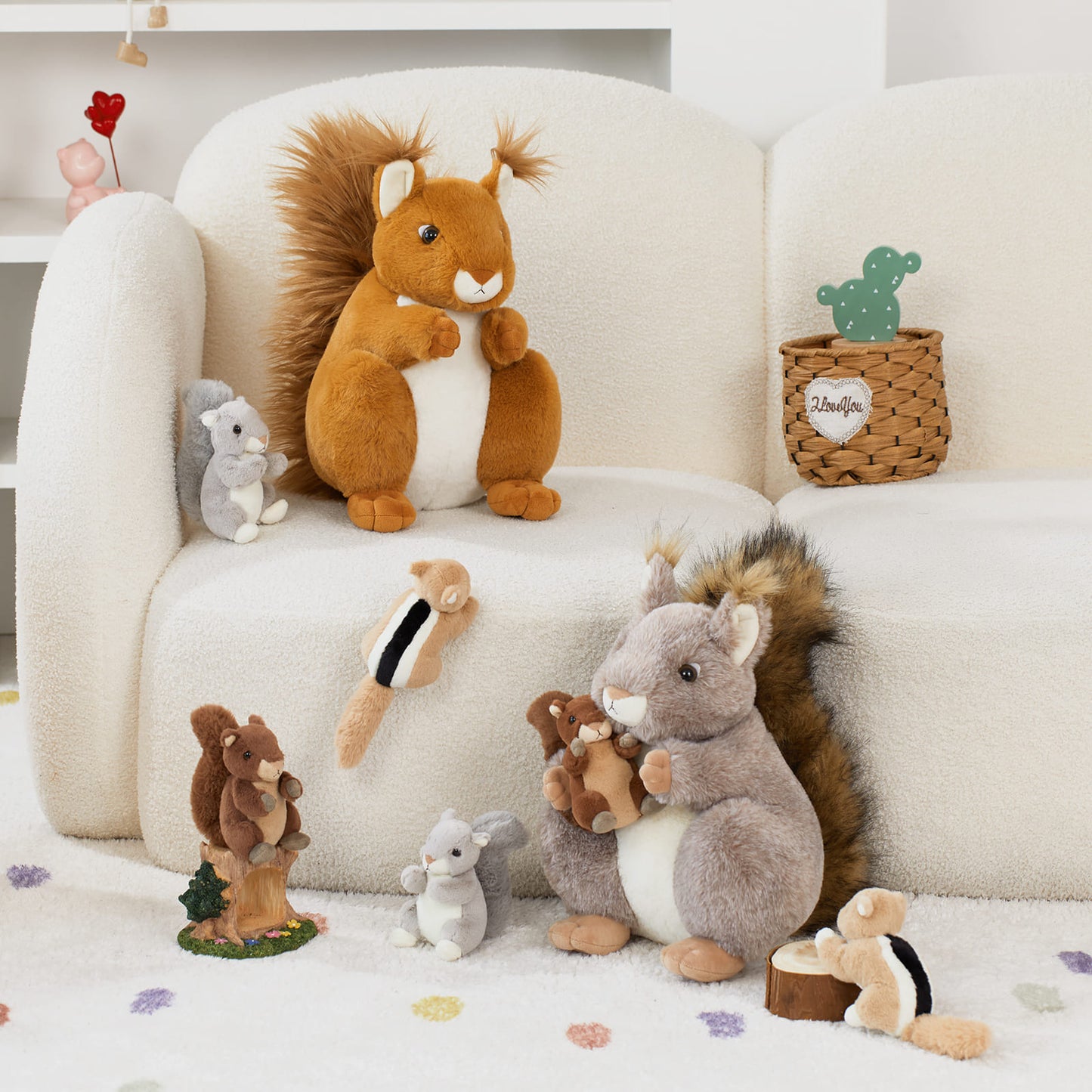 Large Golden Brown Squirrel Plush Toy with Three Baby Squirrels - Realistic, Soft, and Cuddly Stuffed Animal for Kids and Pet Lovers