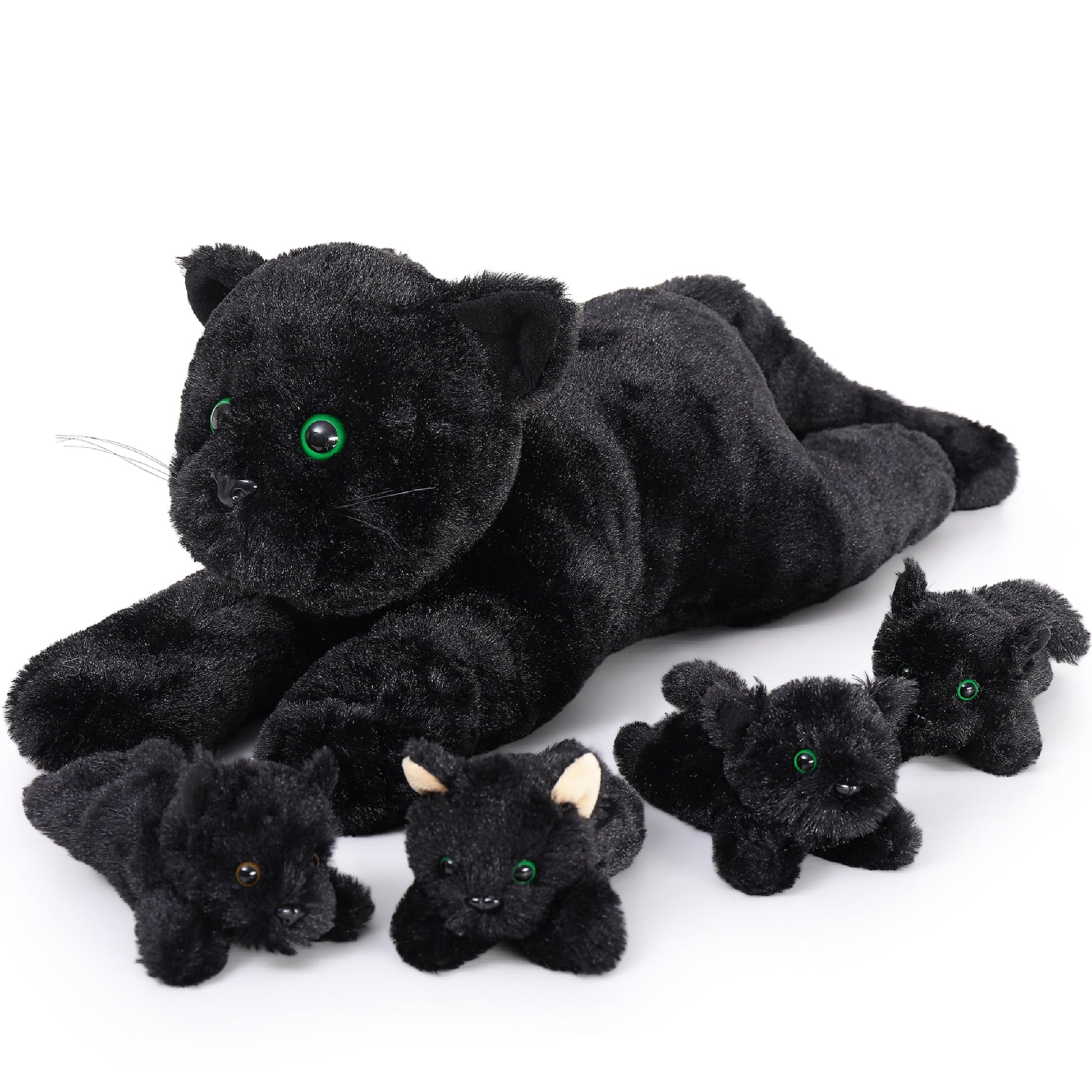 5Pcs Black Cat Plush with 4 Babies inside 20" Big Black Cat Stuffed Animals Plush Toy