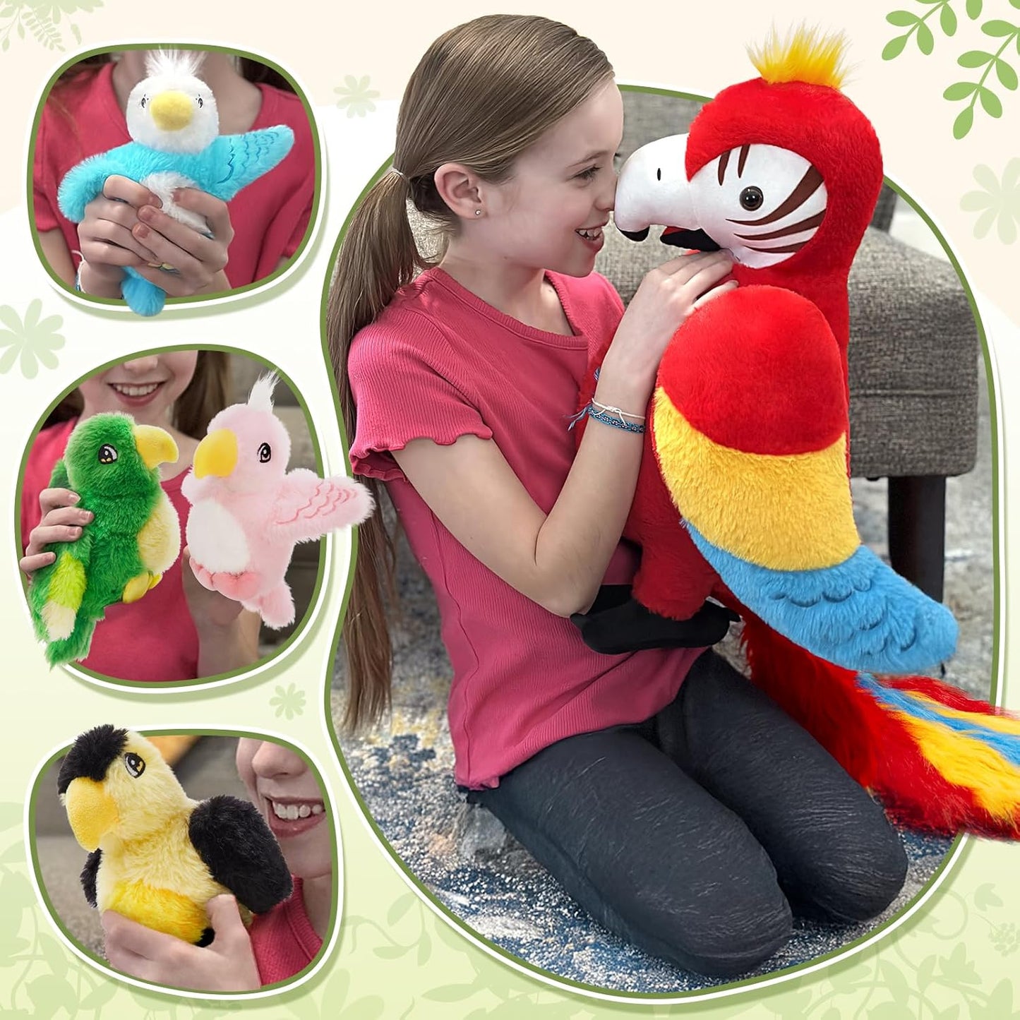 Feral Parrot Stuffed Animals Parrot Plush Toys, 17.7 Inches