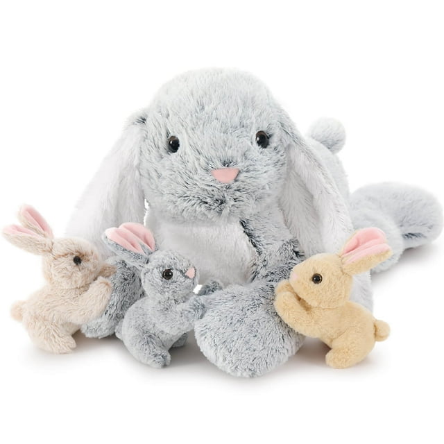 24" 4Pcs Easter Bunny Stuffed Animals with 3 Babies Inside