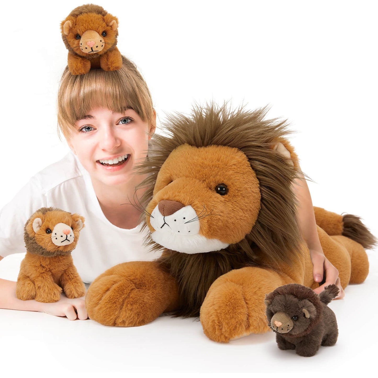 4 Pcs Lion Plush 19.7'' Large Stuffed Animal Mommy Lion with 3 Babies