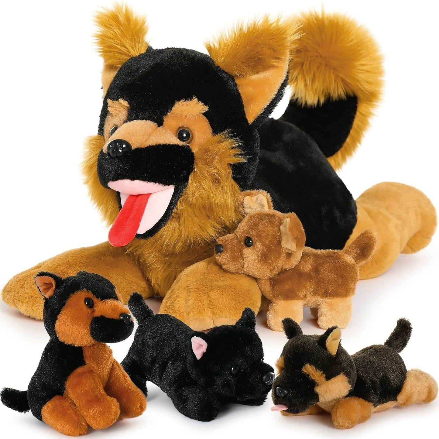 5Pcs 20" Mommy German Shepherd Stuffed Animals Dog with 4 Puppies