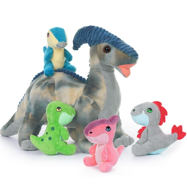 Giant Dinosaur Stuffed Animal 22" Parasaurolophus with 4 Babies Plush Toy