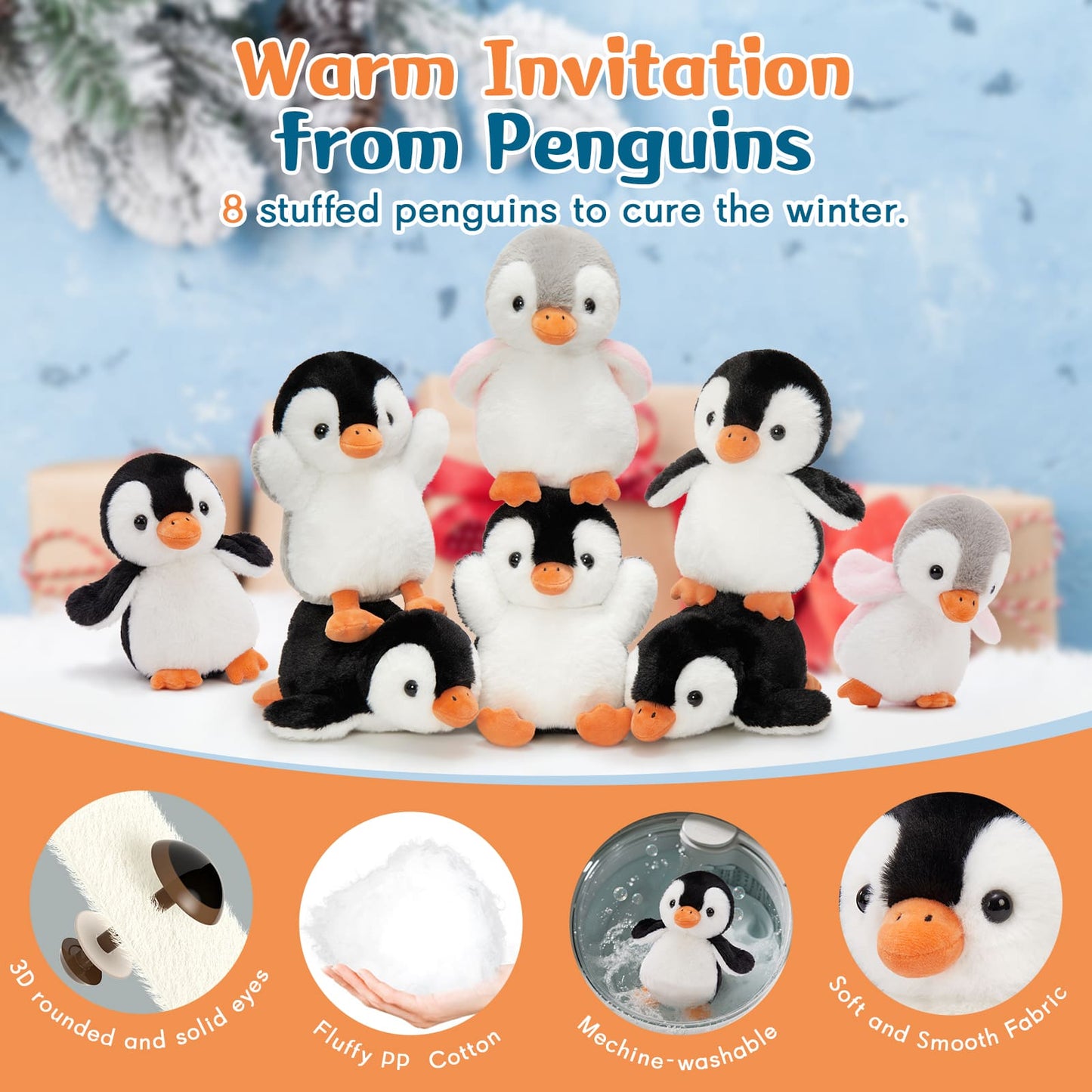 Mini Penguin Stuffed Animals - 8 Inches Penguin Stuffies - Kawaii Penguin Babies - DIY Keychains or Bag Charms - Sentimental Gifts Party Favors