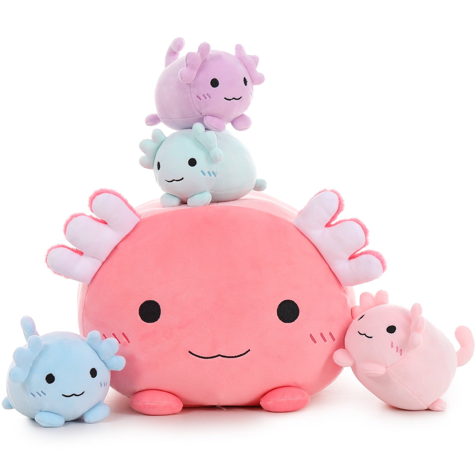 MorisMos 16" Axolotl Plush Toy Pillow,Jumbo Stuffed Animal with 4 Baby Axolotls,Soft & Cuddly Salamander Plushie