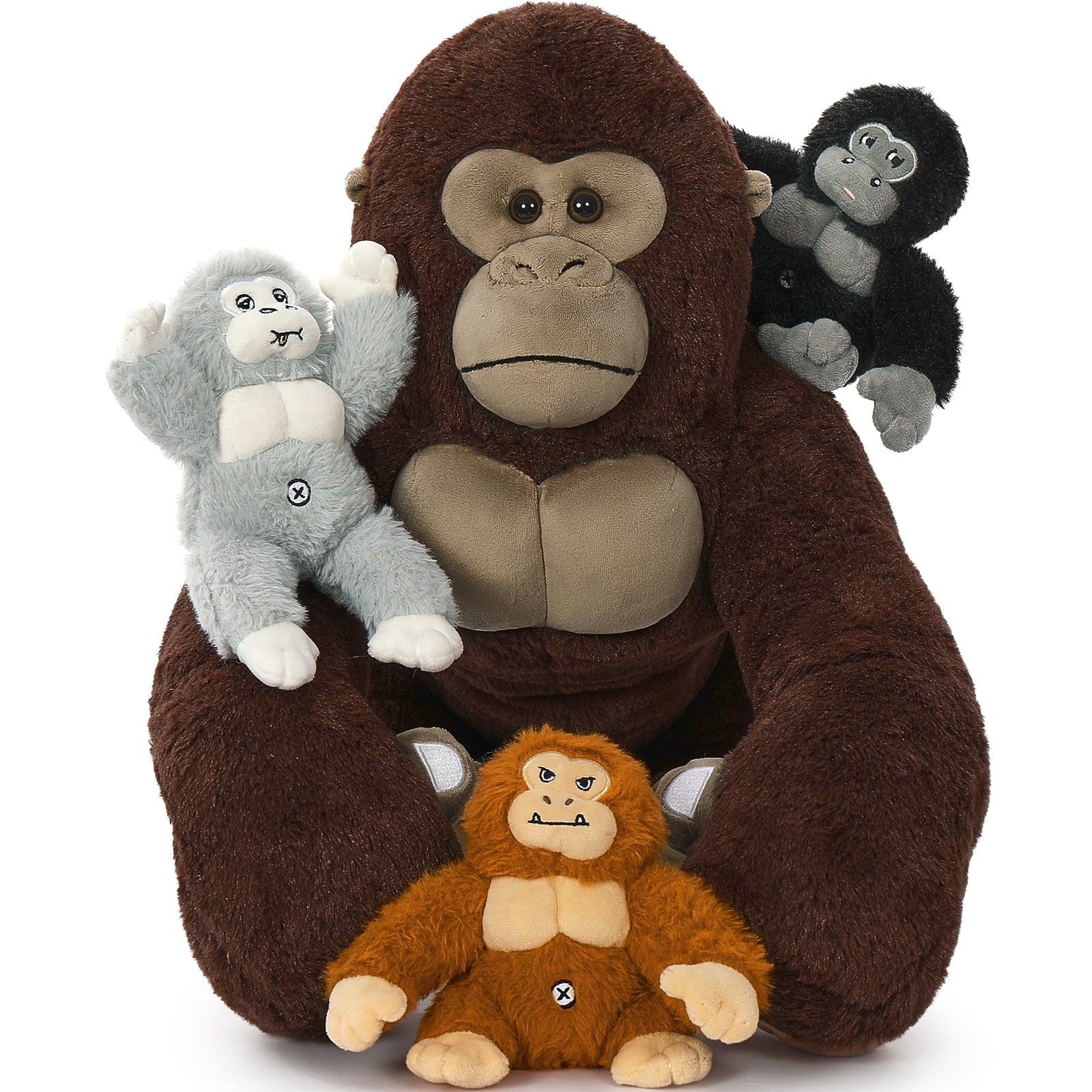 MorisMos 16" Gorillas Stuffed Animal Mommy Gorillas with 3 Baby Plush Toys