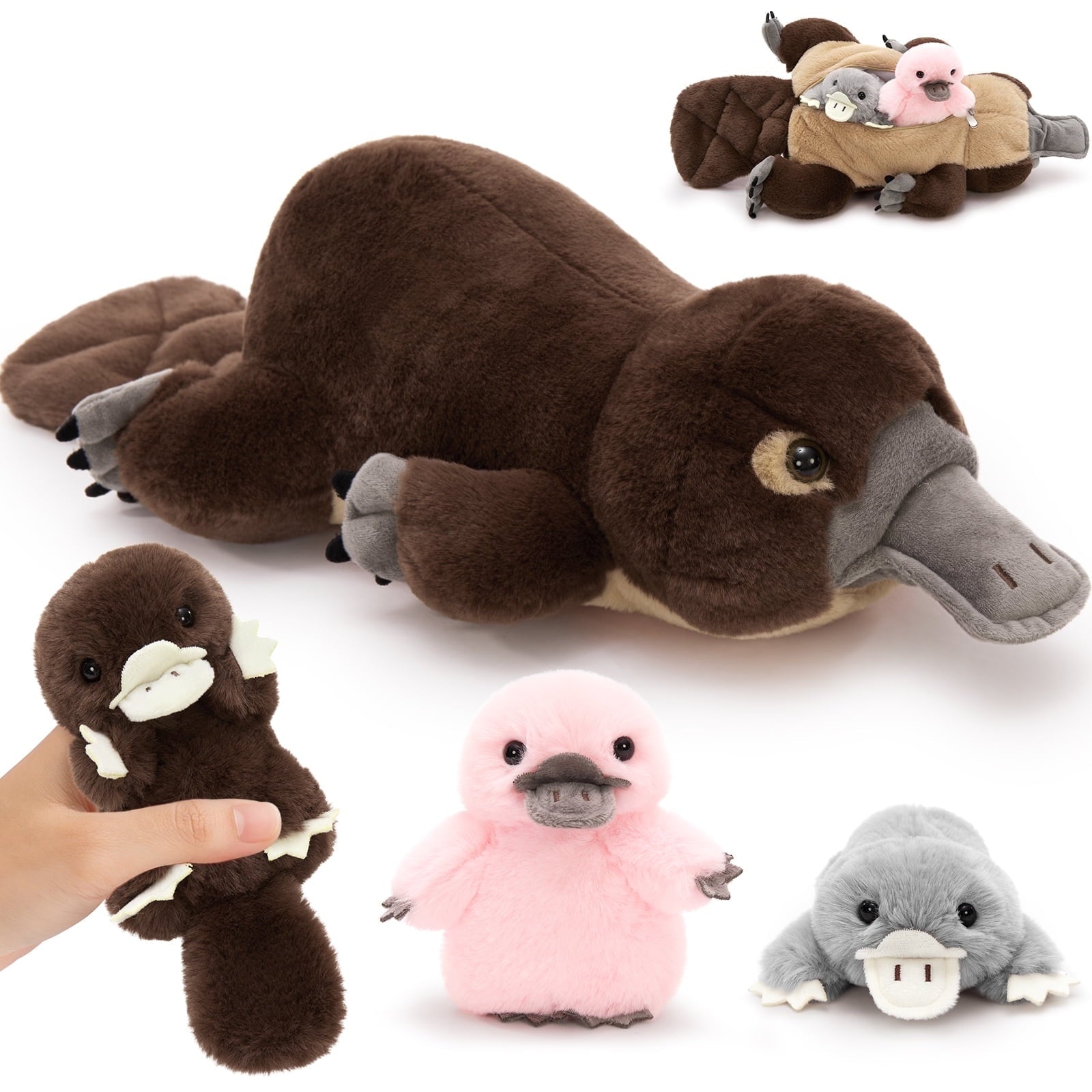 MorisMos 22" Platypus Stuffed Animal with 3 Baby Plush Toys