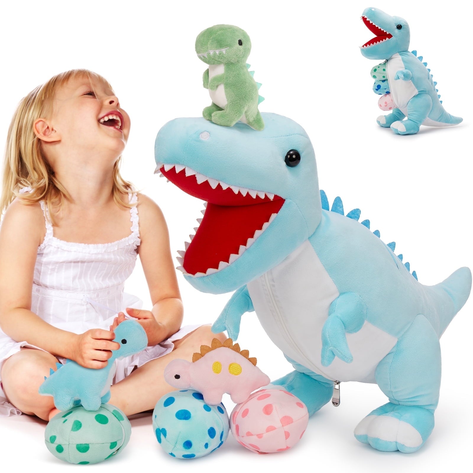 MorisMos Peluche Dinosaure en Peluche 23,6'' Maman Dinosaure en Peluche avec 3 bébés