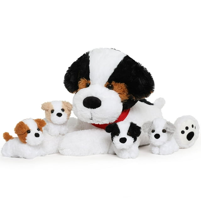 MorisMos 24'' Dog Stuffed Animal Stuffed Dog Mommy with 4 Babies