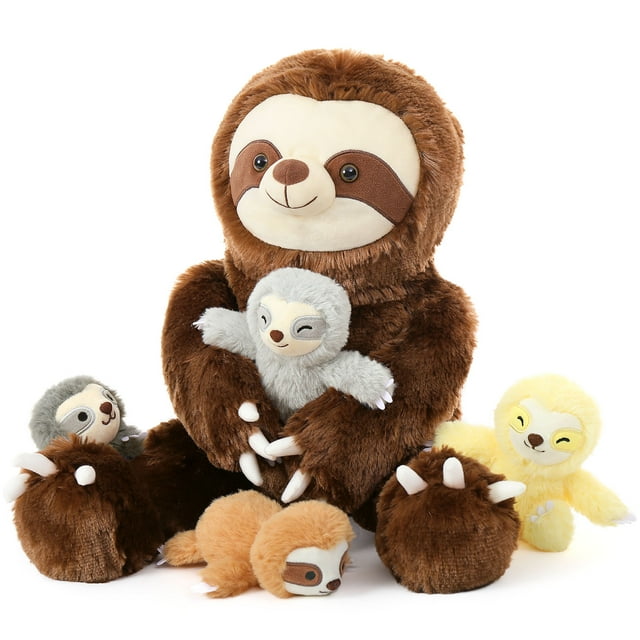 MorisMos 24" Sloth Stuffed Animal Set,5 Pcs Sloth Plush Toy,Large Stuffed Mommy Sloth with Babies Toys Plushies