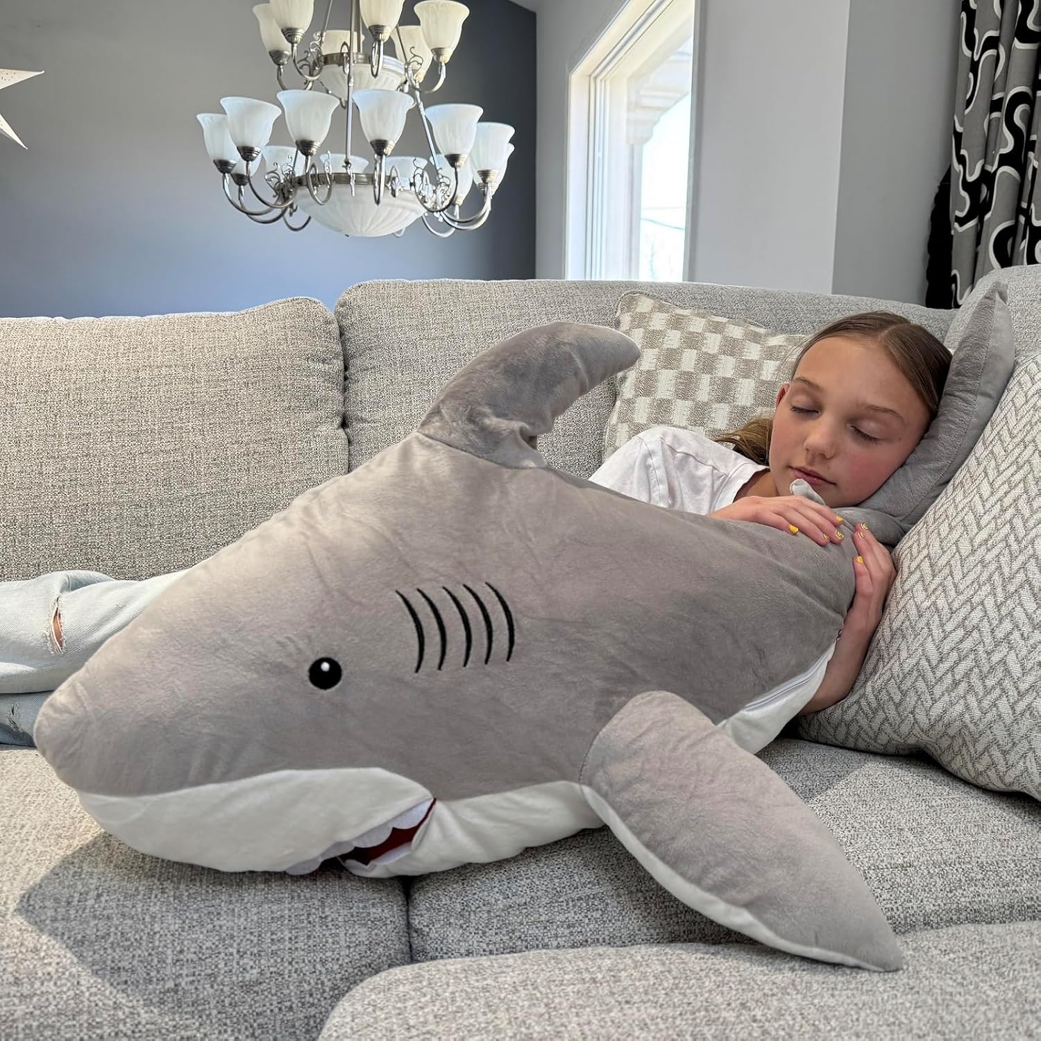 Shark Plush Toys Ocean Stuffed Animals, Pink/Blue/Grey, 39 Inches