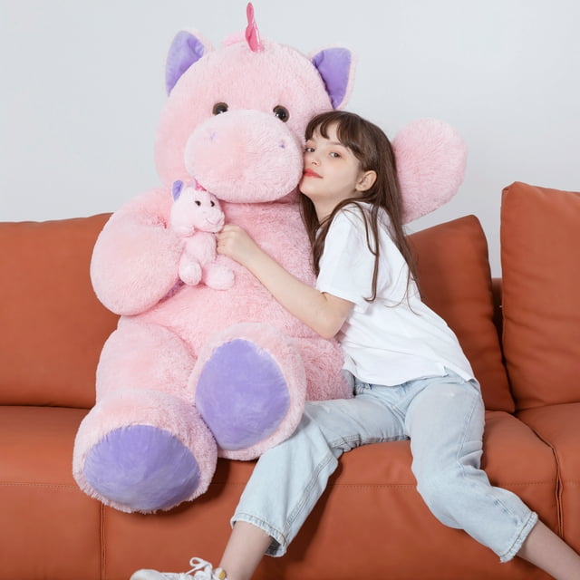 MorisMos Giant Pink Unicorn Plush Toys 4 Feet (51'') Mummy & Baby Unicorn Stuffed Animal