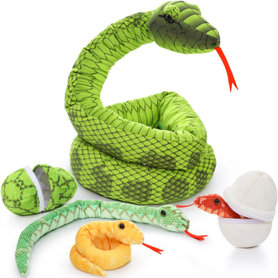 Serpent en peluche géant réaliste 82" Serpent en peluche maman avec 3 bébés et 2 œufs
