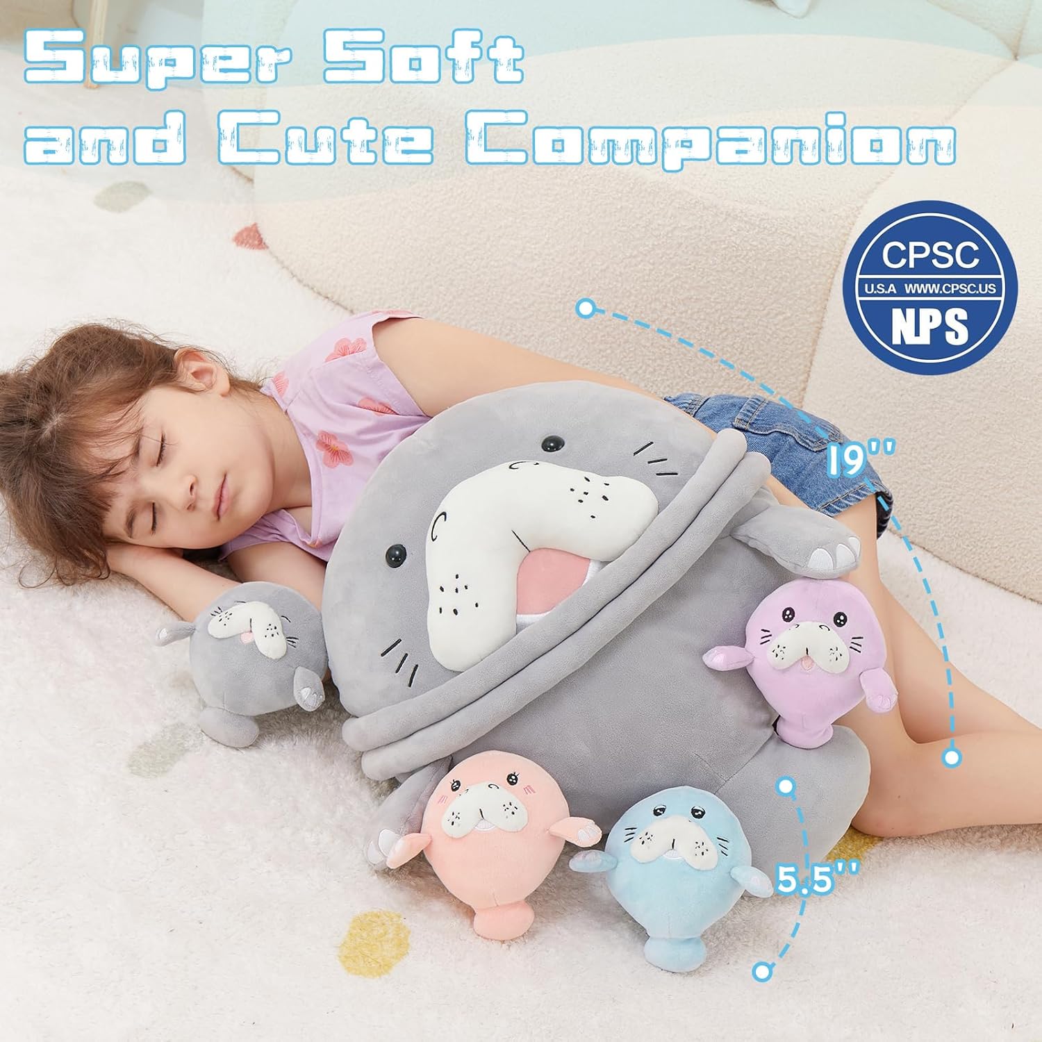 Manatee Stuffed Animals, Grey, 18.9 Inches