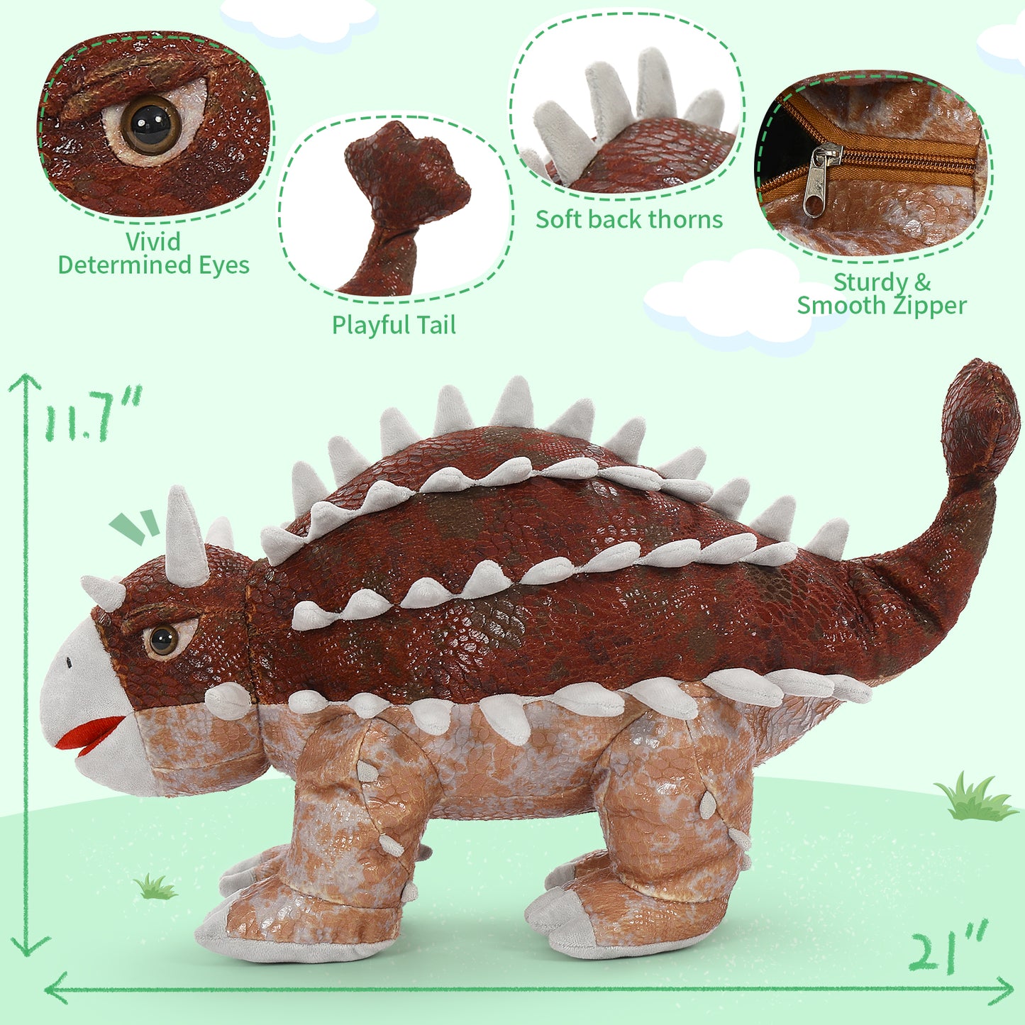 Ankylosaur Stuffed Animals Dinosaur Plush Toys, 21 Inches